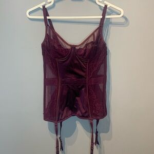 Coquette Burgundy Lace And Mesh Bustier
